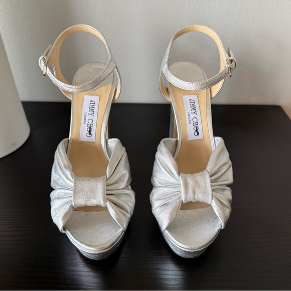 Jimmy Choo Metallic Silver Block Heels - Heloise 120 - Picture 3 of 6